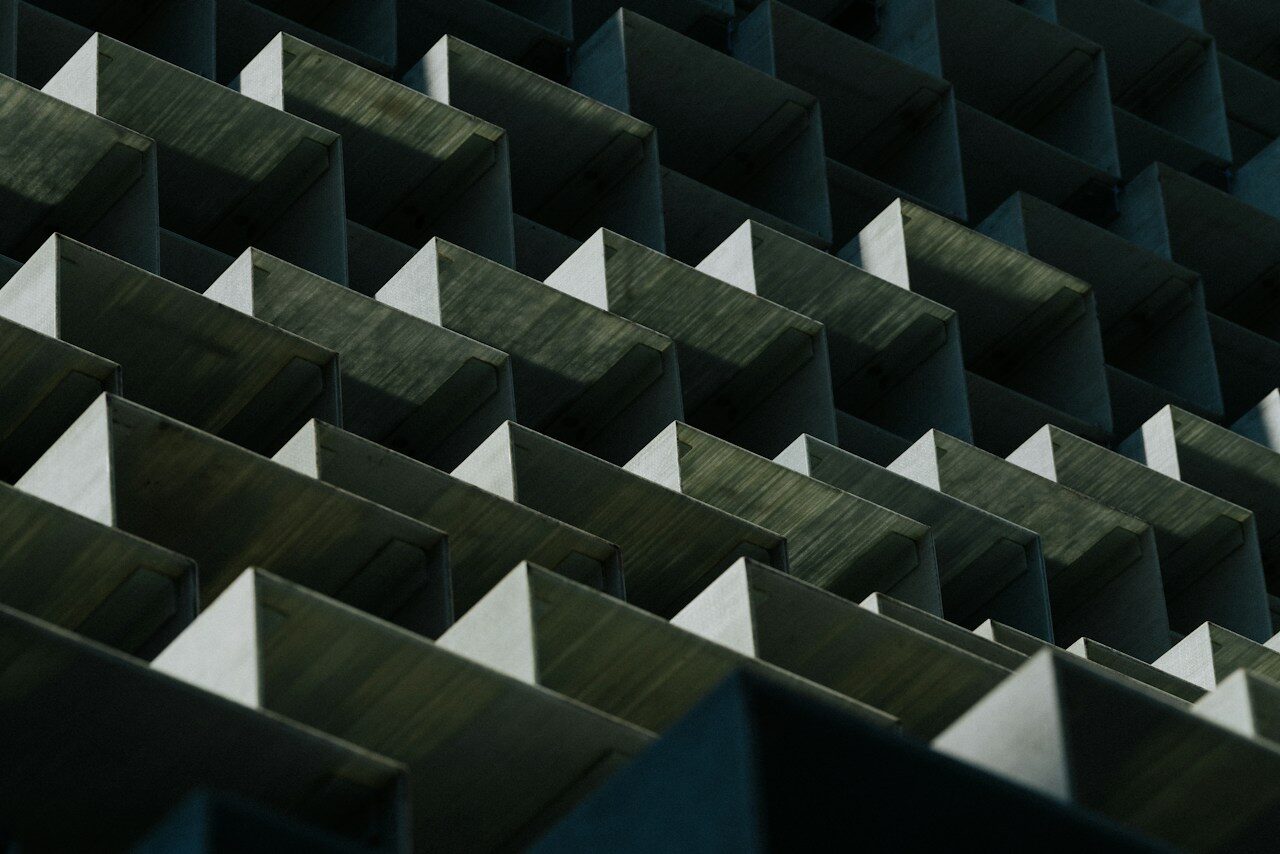 Grey honeycomb building facade