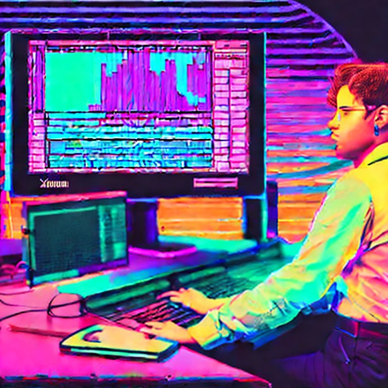 young coder in synthwave style