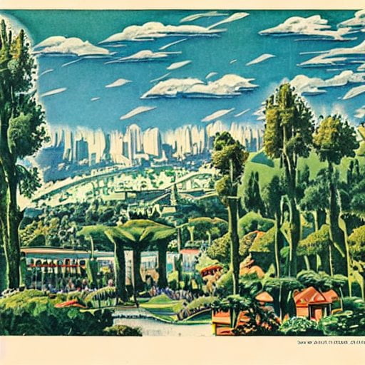AI generated image for Arcadia landscape in futuristic illustration style